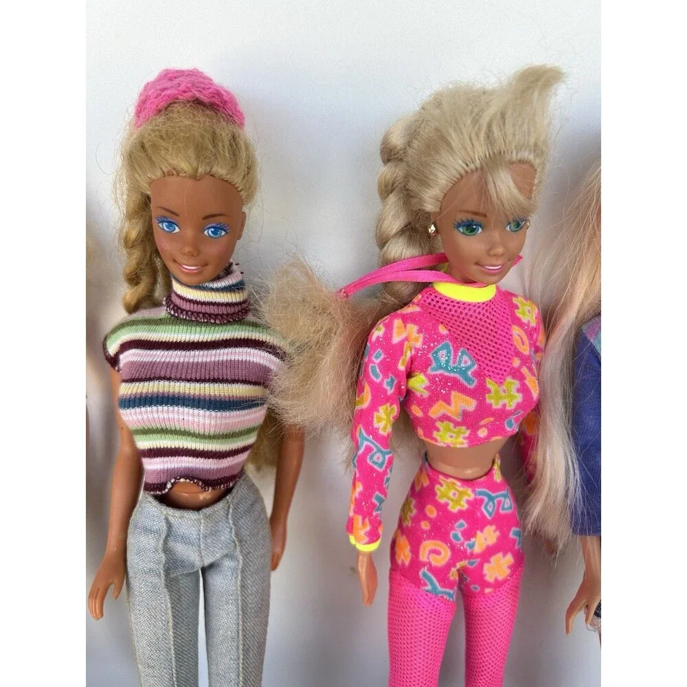 Mattel Barbie Lot of 10 Dressed Fashion Dolls Colorful 80s 90s Style Clothes